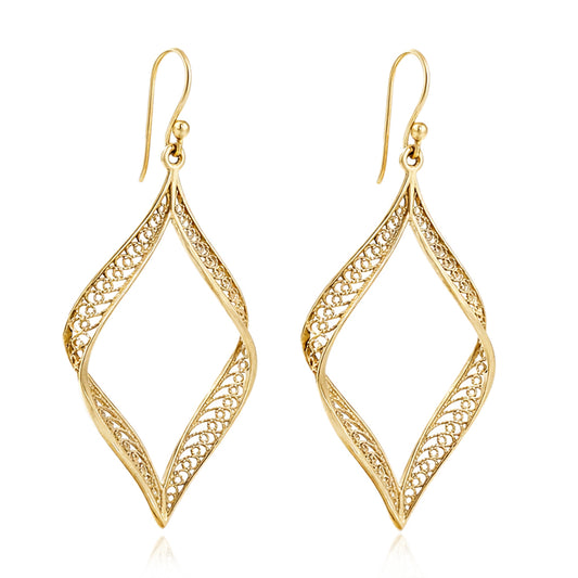 Ribbon Marquise Filigree Dangle Earrings with Sculptural Contour