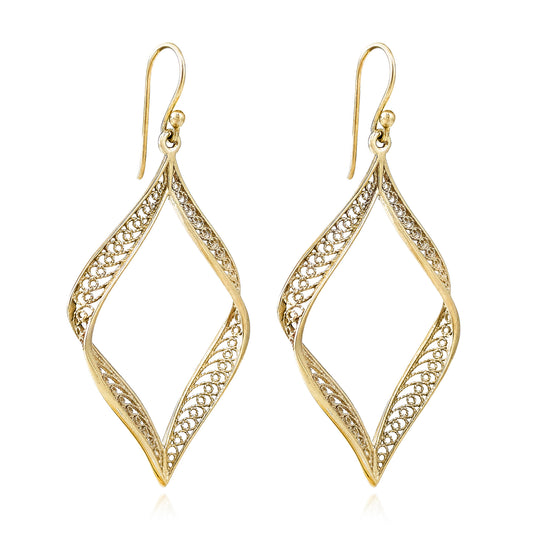 Ribbon Marquise Filigree Dangle Earrings with Sculptural Contour
