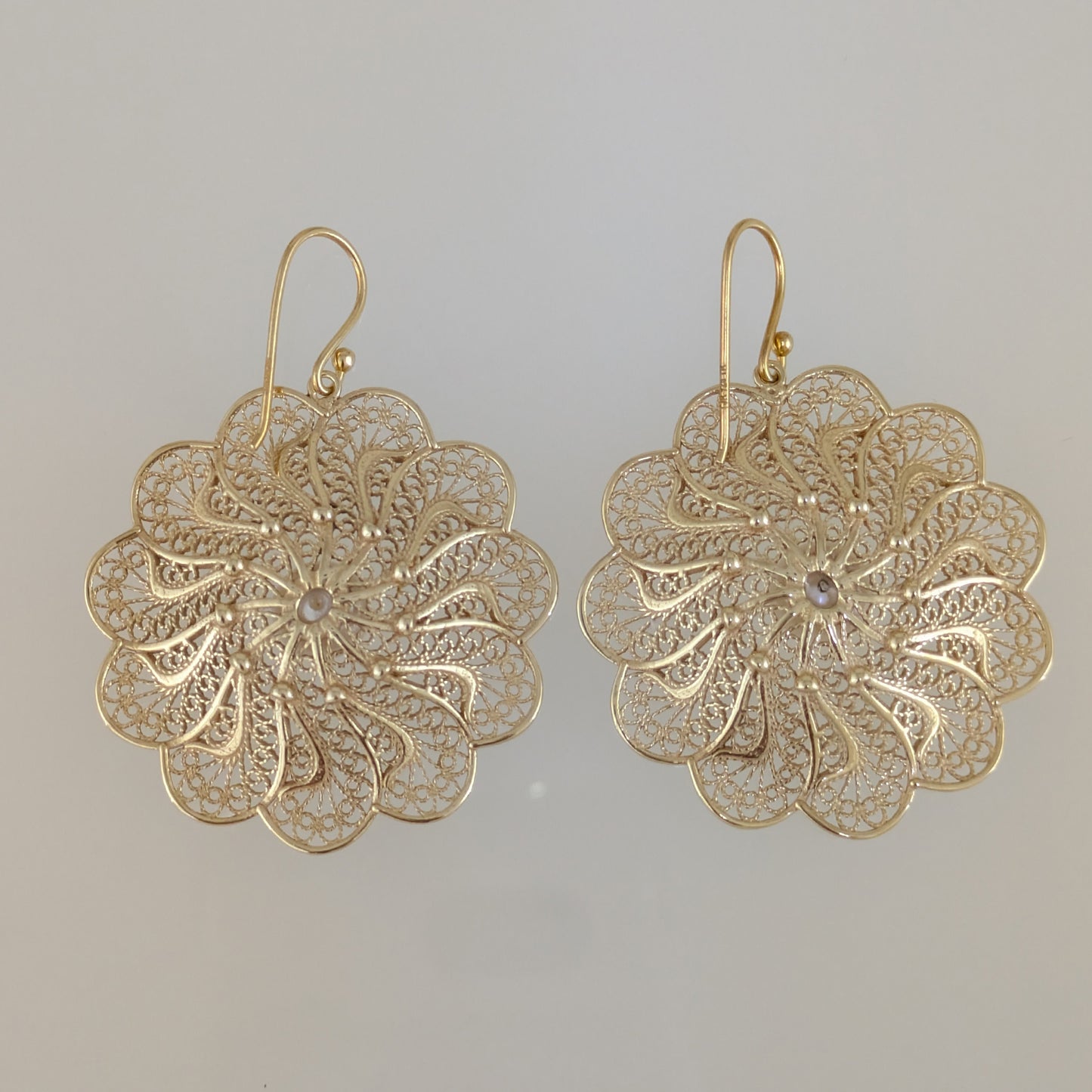 Round Floral Swirl Filigree Pearl Drop Earrings