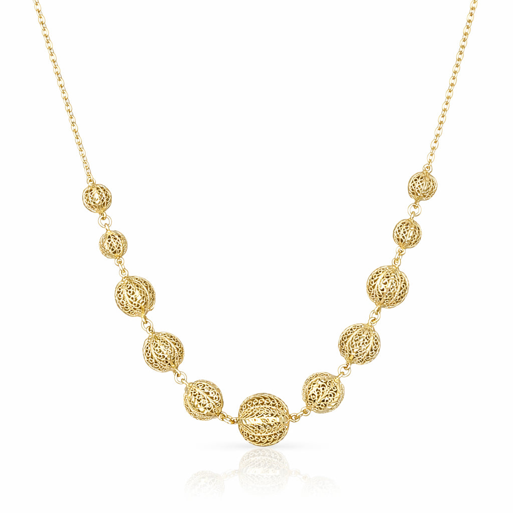 Filigree Ball Necklace – Statement Bead Design in 18k Gold over Bronze