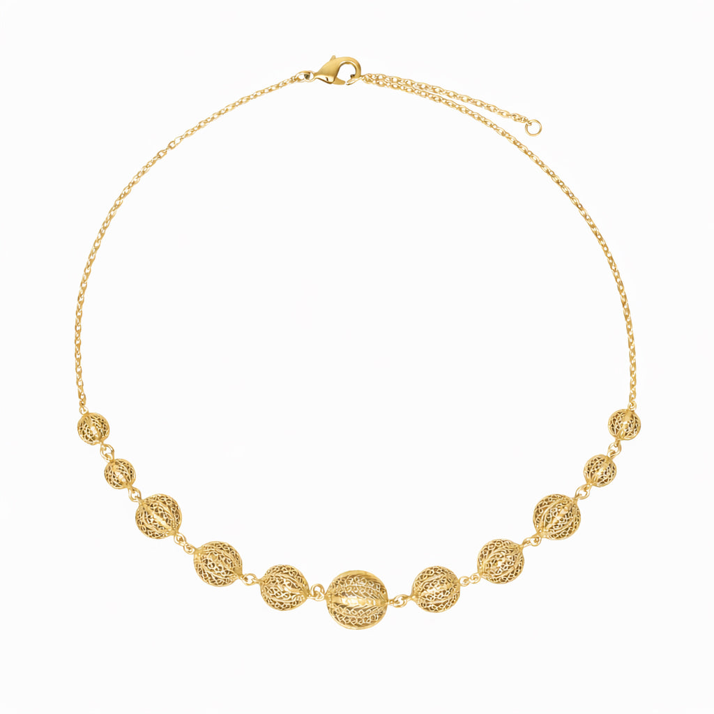 Filigree Ball Necklace – Statement Bead Design in 18k Gold over Bronze