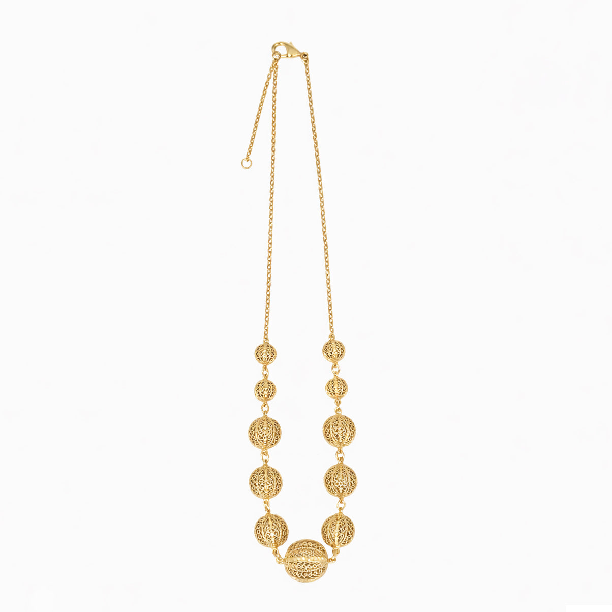 Filigree Ball Necklace – Statement Bead Design in 18k Gold over Bronze