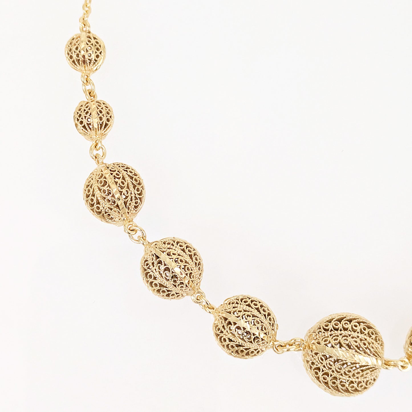 Filigree Ball Necklace – Statement Bead Design in 18k Gold over Bronze