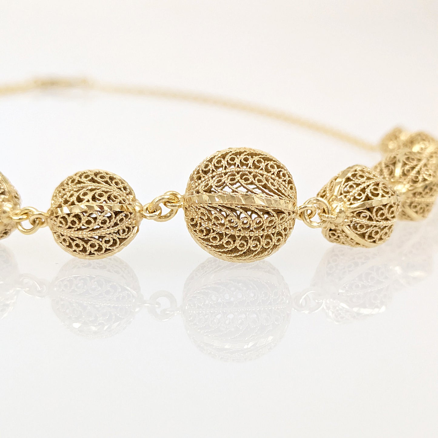Filigree Ball Necklace – Statement Bead Design in 18k Gold over Bronze
