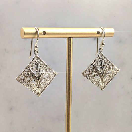 Gold Over Bronze Handmade Square Filigree Earring