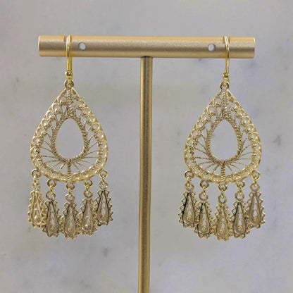Filigree Chandelier Teardrop Earrings with Dangles - TurkishBling