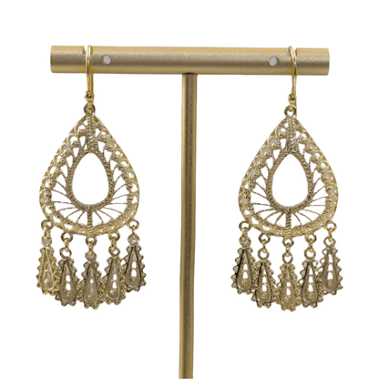 Filigree Chandelier Teardrop Earrings with Dangles - TurkishBling