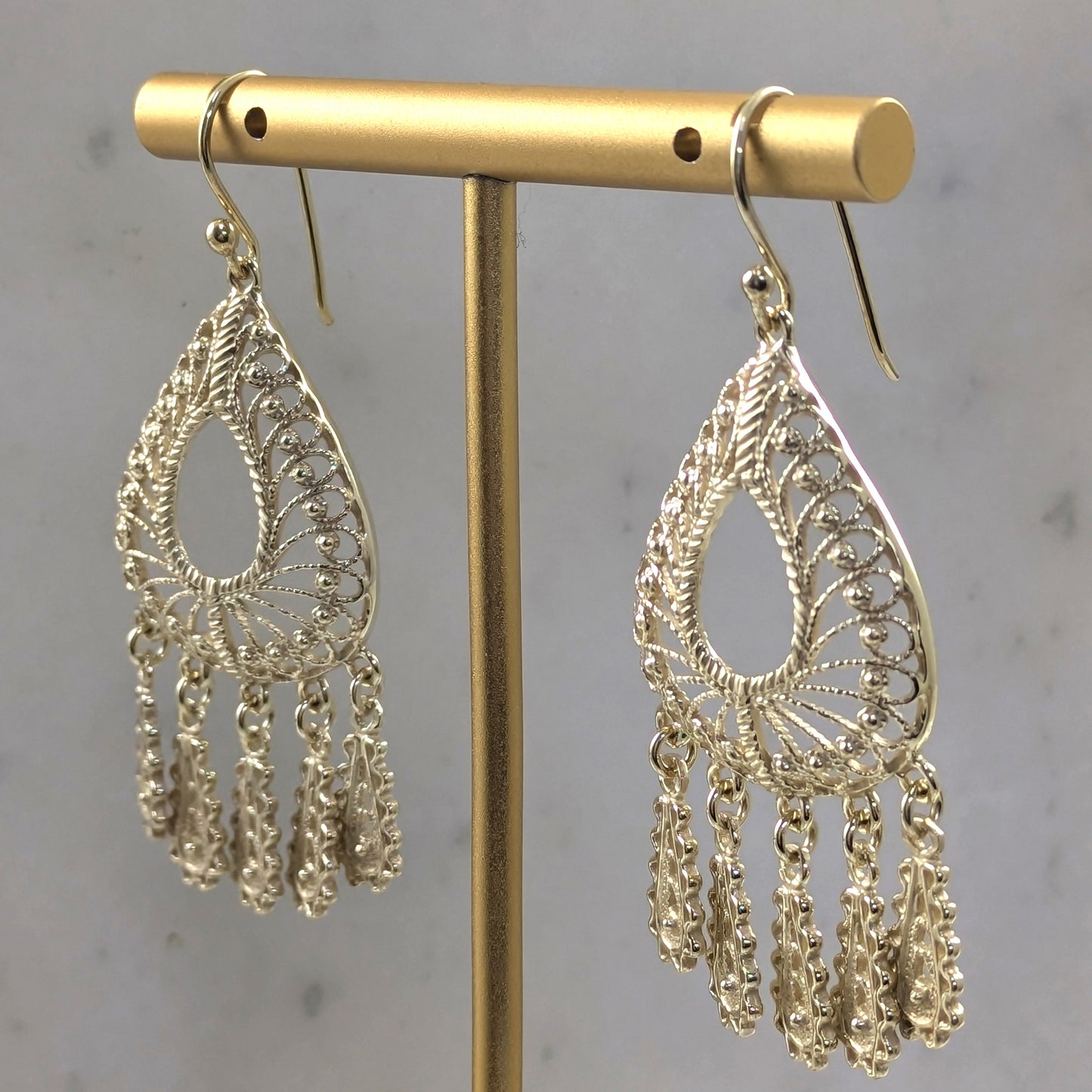 Gold Over Bronze Large Filigree Drop Dangle Earrings