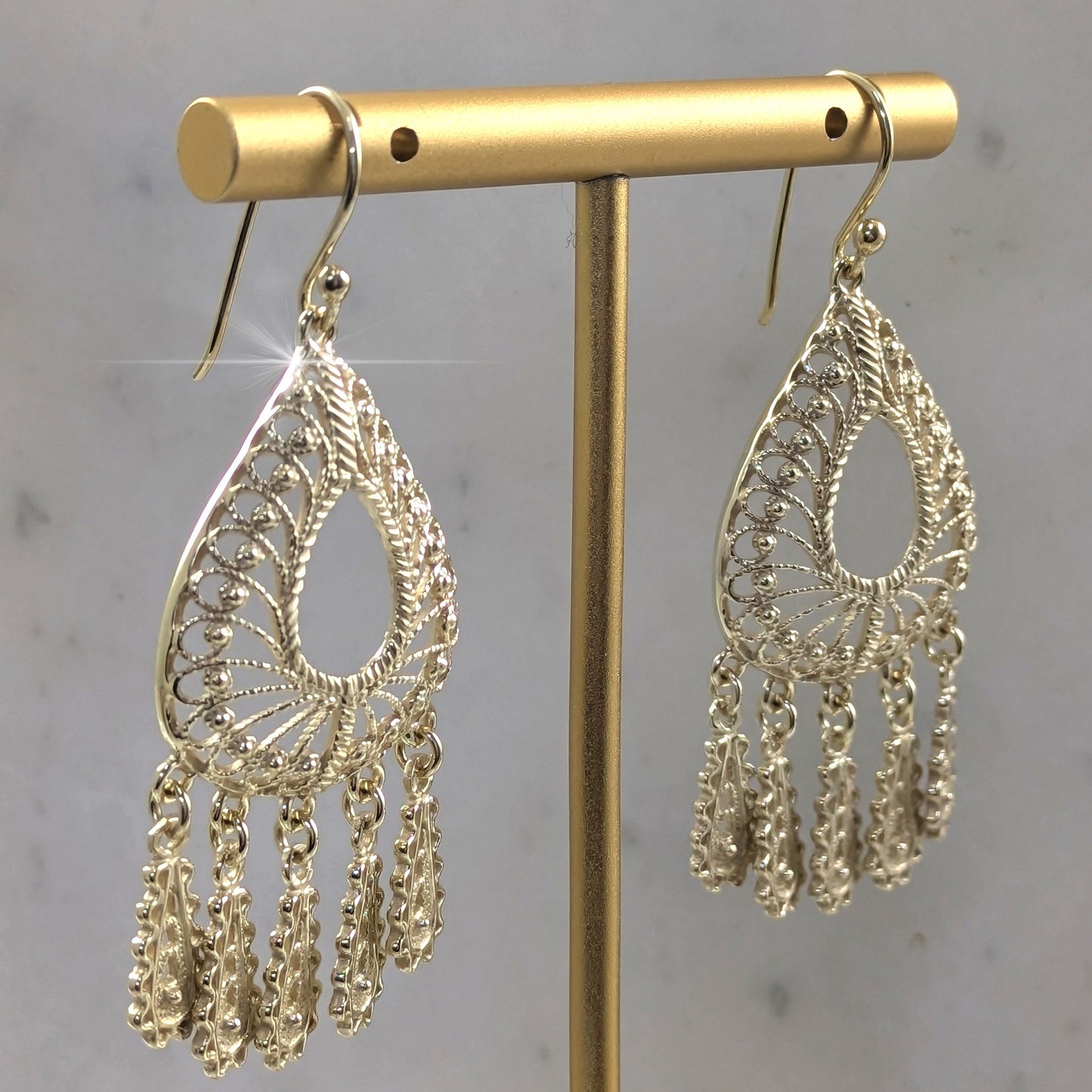 Gold Over Bronze Large Filigree Drop Dangle Earrings