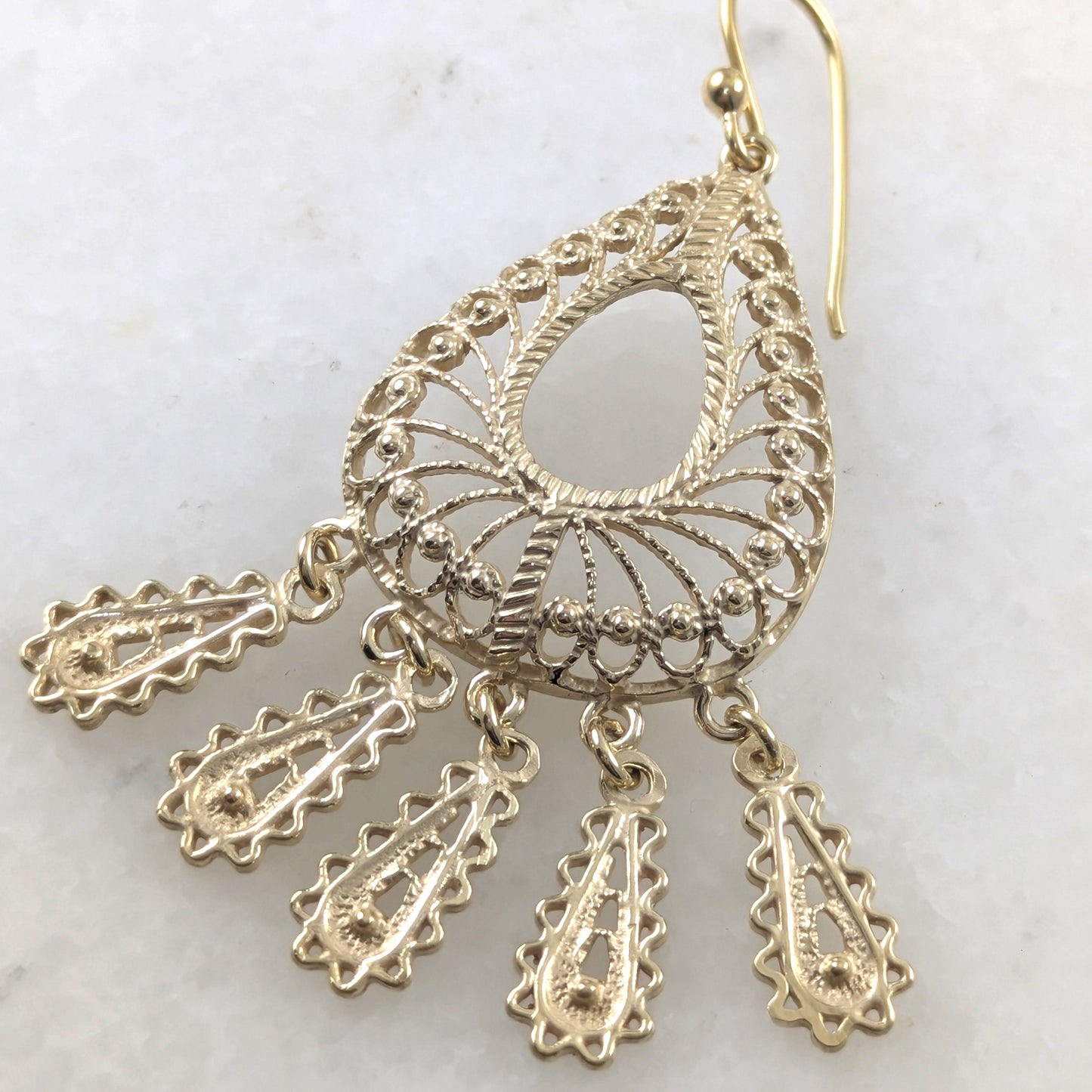 Gold Over Bronze Large Filigree Drop Dangle Earrings