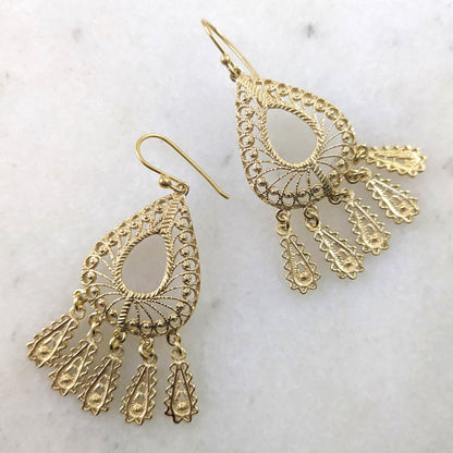 Filigree Chandelier Teardrop Earrings with Dangles - TurkishBling