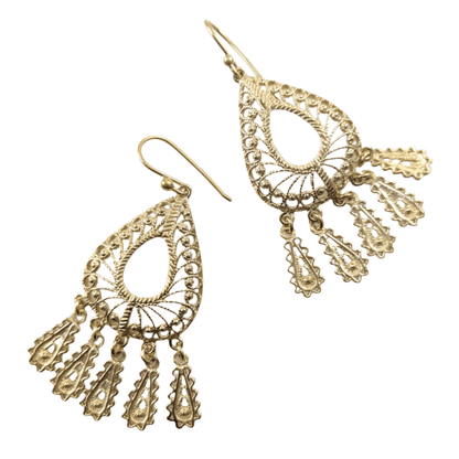 Filigree Chandelier Teardrop Earrings with Dangles - TurkishBling