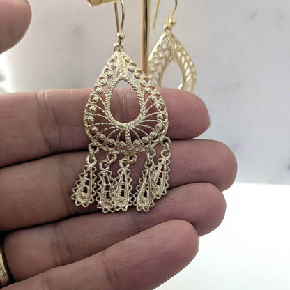 Filigree Chandelier Teardrop Earrings with Dangles - TurkishBling