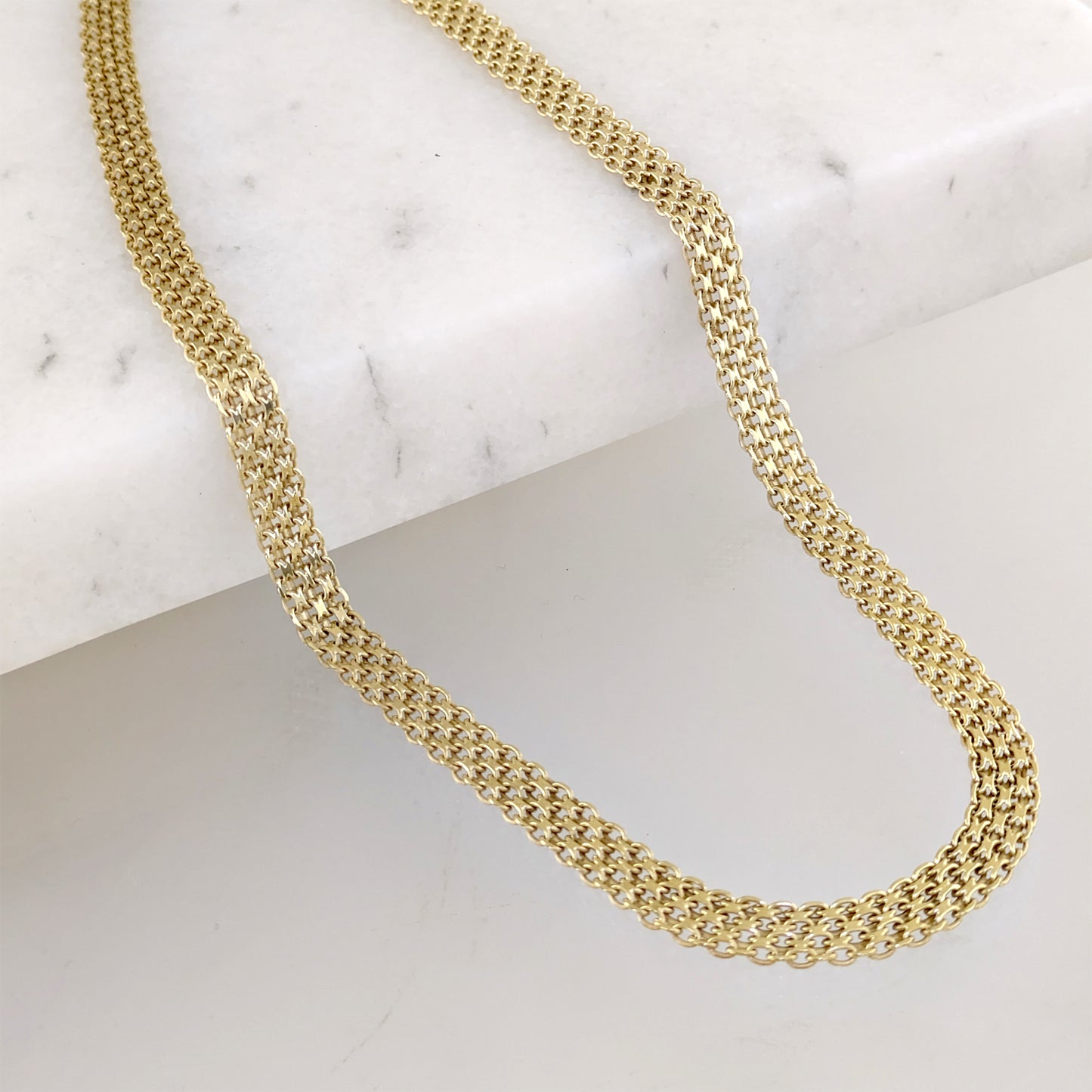 4-Row Bismark Chain Necklace - Adjustable Statement Gold Jewelry, Gold Over Bronze 18+2in