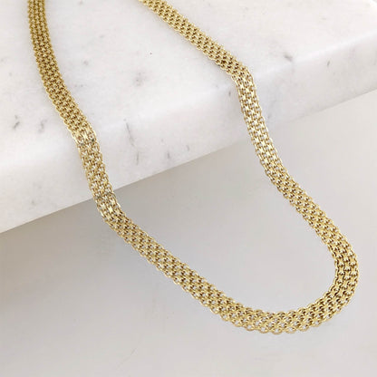 4-Row Bismark Chain Necklace - Adjustable Statement Gold Jewelry, Gold Over Bronze 18+2in - TurkishBling