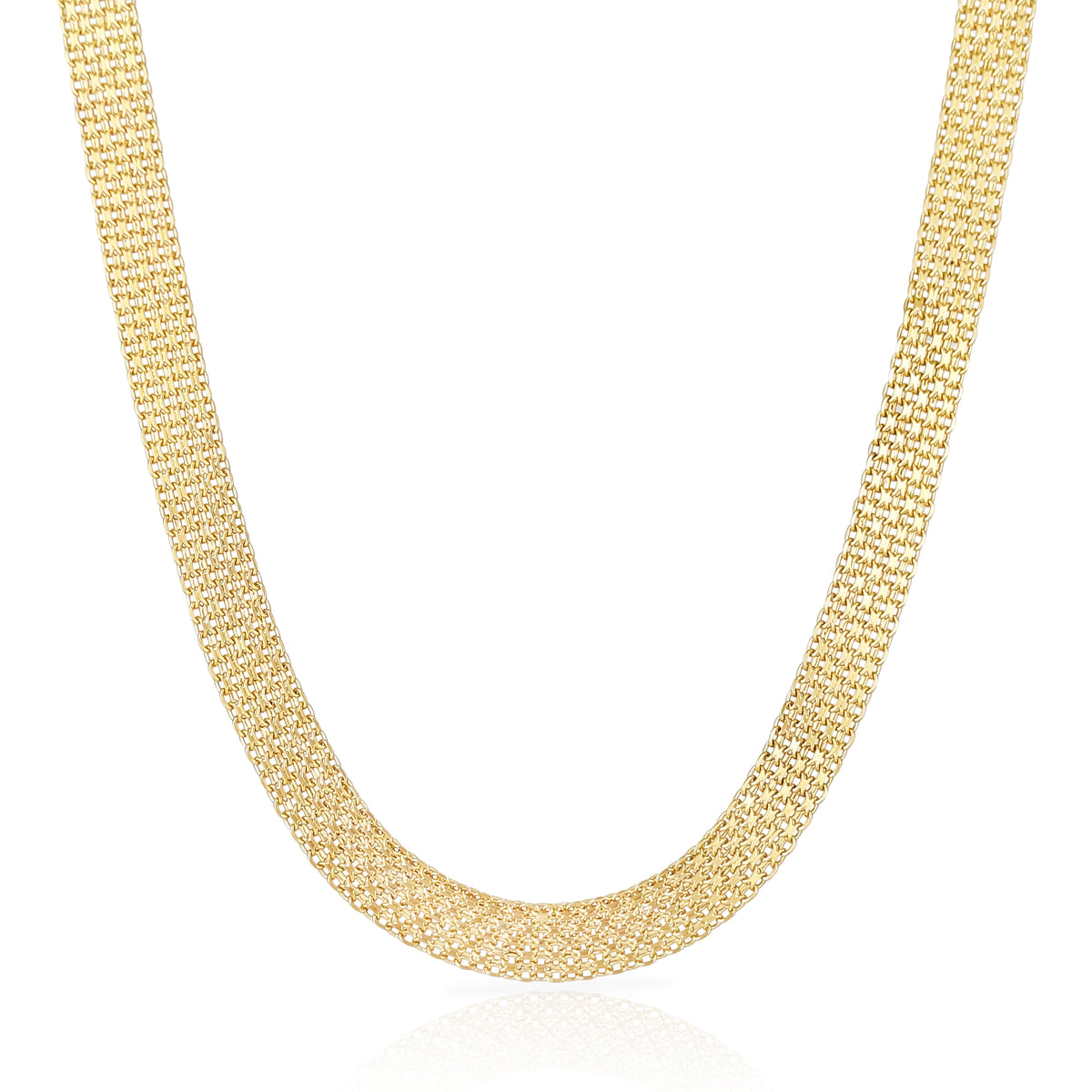 Wide Bismark Choker Necklace with Diamond-Cut Links and Cable End Caps – 16 In+2in. - 6 row