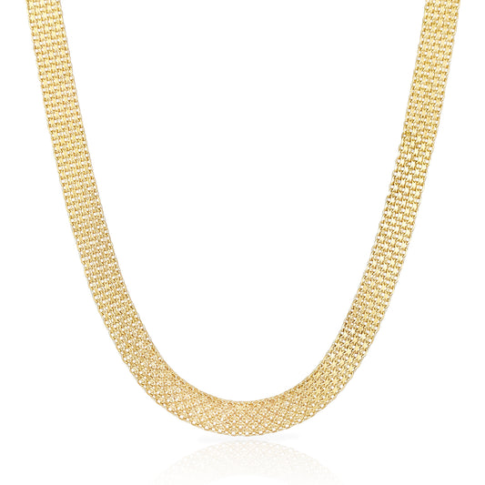 Wide Bismark Choker Necklace with Diamond-Cut Links and Cable End Caps – 16 In+2in. - 6 row