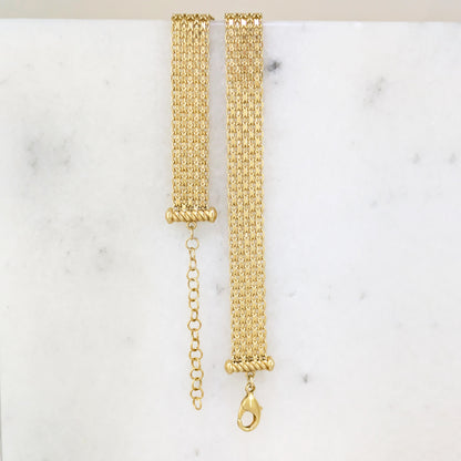 Wide Bismark Choker Necklace with Diamond-Cut Links and Cable End Caps – 16 In+2in. - 6 row