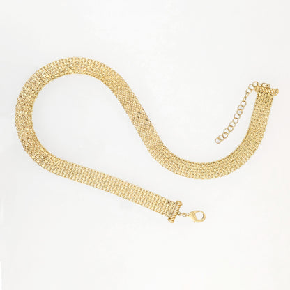 Wide Bismark Choker Necklace with Diamond-Cut Links and Cable End Caps – 16 In+2in. - 6 row