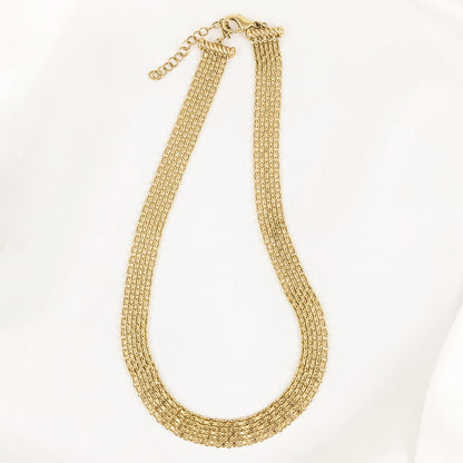 Wide Bismark Choker Necklace with Diamond-Cut Links and Cable End Caps – 16 In+2in. - 6 row