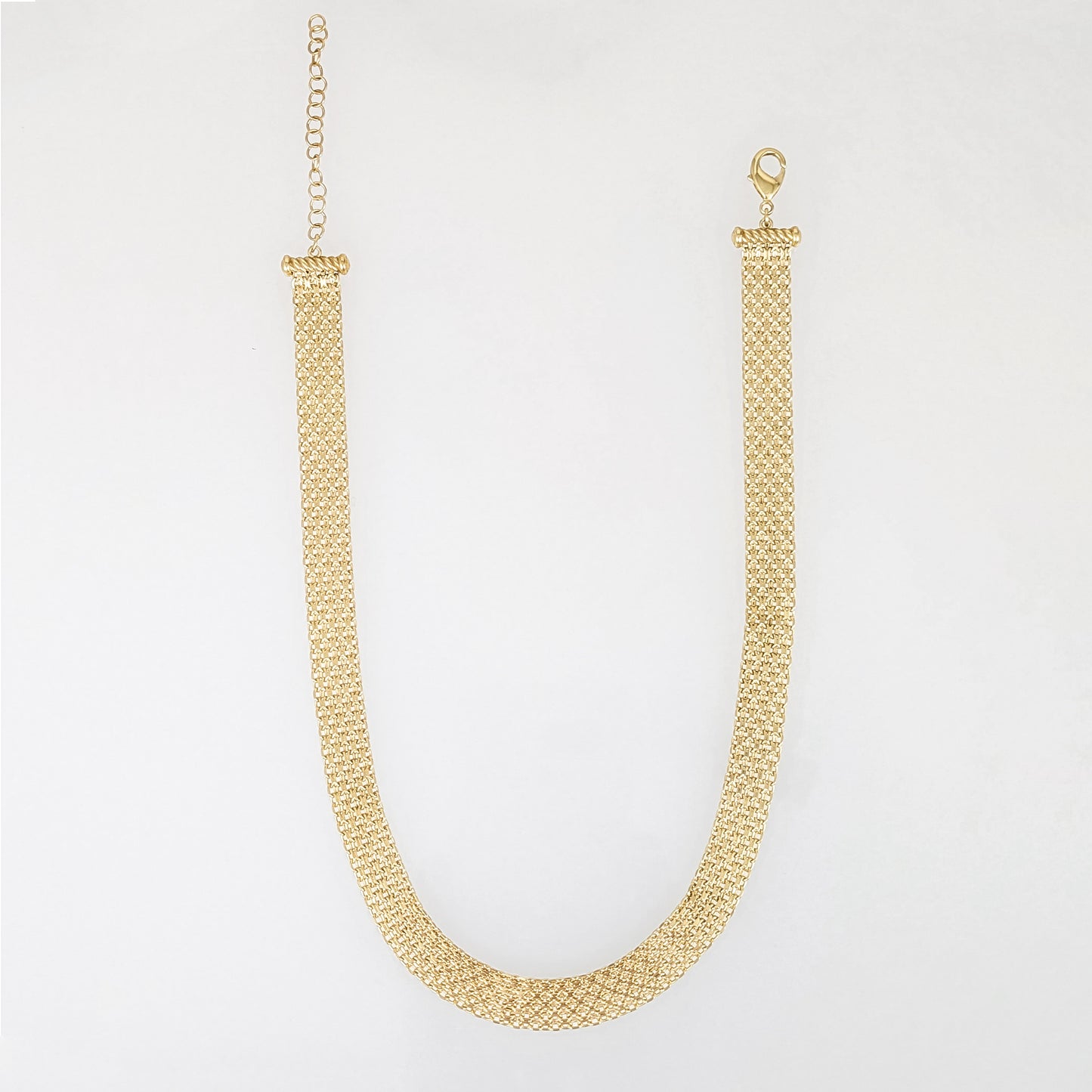 Wide Bismark Choker Necklace with Diamond-Cut Links and Cable End Caps – 16 In+2in. - 6 row
