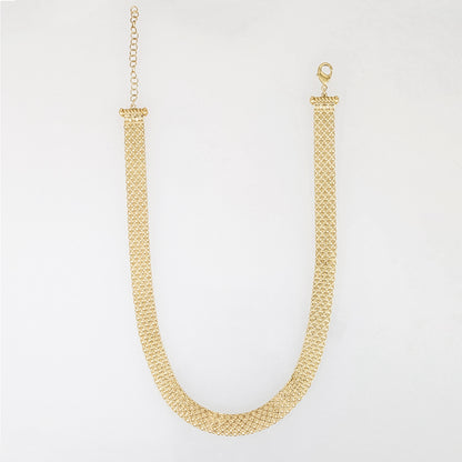 Wide Bismark Choker Necklace with Diamond-Cut Links and Cable End Caps – 16 In+2in. - 6 row