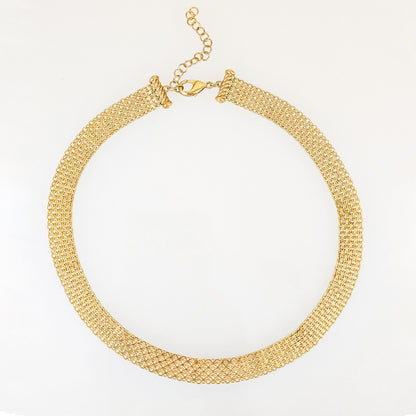 Wide Bismark Choker Necklace with Diamond-Cut Links and Cable End Caps – 16 In+2in. - 6 row