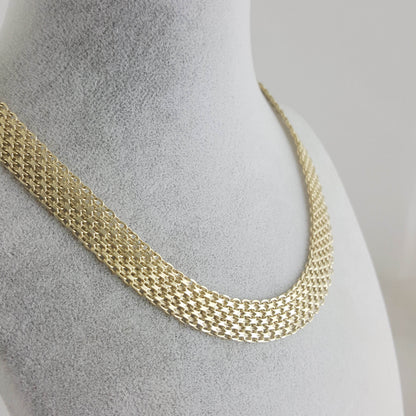 Wide Bismark Choker Necklace with Diamond-Cut Links and Cable End Caps – 16 In+2in. - 6 row - TurkishBling
