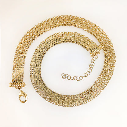 Wide Bismark Choker Necklace with Diamond-Cut Links and Cable End Caps – 16 In+2in. - 6 row