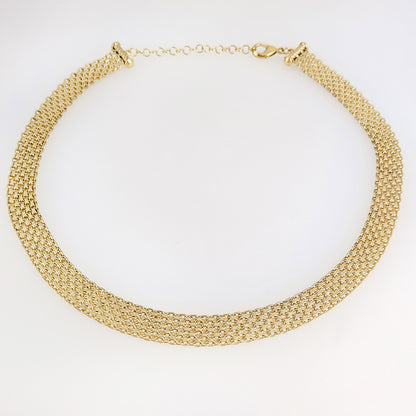 Wide Bismark Choker Necklace with Diamond-Cut Links and Cable End Caps – 16 In+2in. - 6 row
