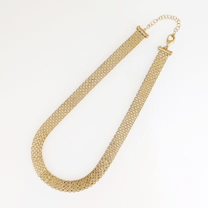Wide Bismark Choker Necklace with Diamond-Cut Links and Cable End Caps – 16 In+2in. - 6 row
