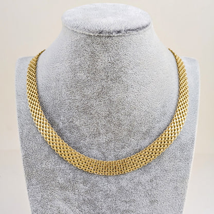 Wide Bismark Choker Necklace with Diamond-Cut Links and Cable End Caps – 16 In+2in. - 6 row
