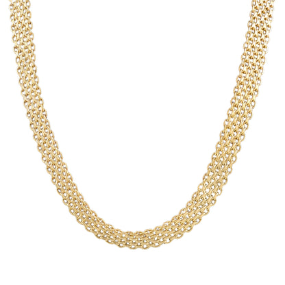 Wide Bismark Choker Necklace with Diamond-Cut Links and Cable End Caps – 16 In+2in. - 6 row