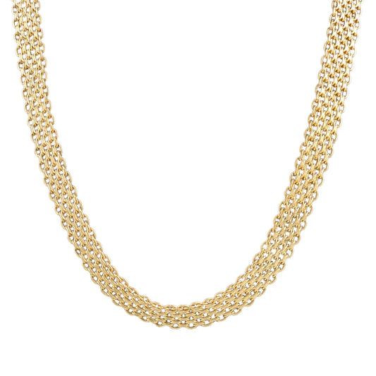 Wide Bismark Choker Necklace with Diamond-Cut Links and Cable End Caps – 16 In+2in. - 6 row