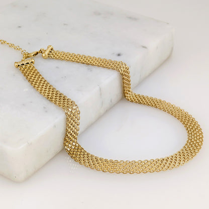 Wide Bismark Choker Necklace with Diamond-Cut Links and Cable End Caps – 16 In+2in. - 6 row