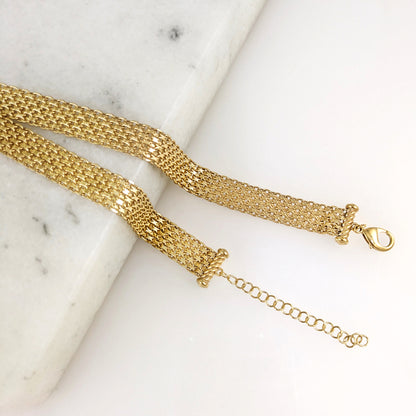 Wide Bismark Choker Necklace with Diamond-Cut Links and Cable End Caps – 16 In+2in. - 6 row