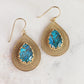 Gold over Silver Filigree Earring with Pear Turquoise Doublet