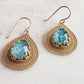 Gold over Silver Filigree Earring with Pear Turquoise Doublet