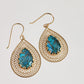 Gold over Silver Filigree Earring with Pear Turquoise Doublet