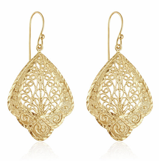 Filigree Fan Drop Earrings w/ sparkling diamond cut