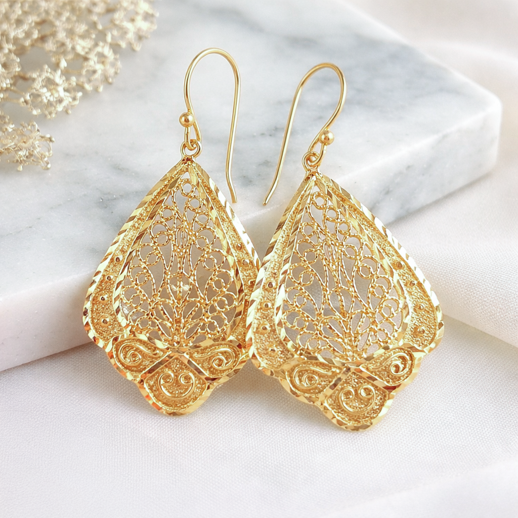 Open Filigree Teardrop Earrings with Scrollwork Detail