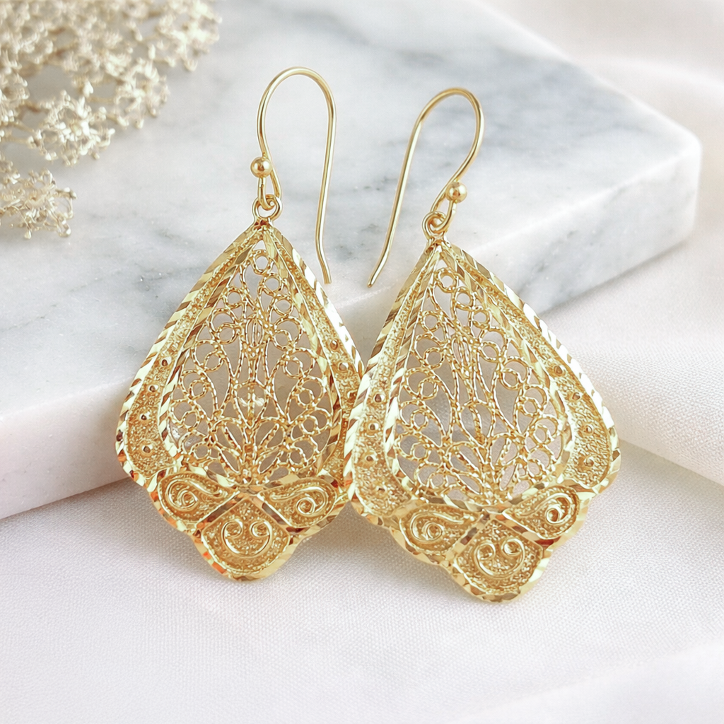 Open Filigree Teardrop Earrings with Scrollwork Detail