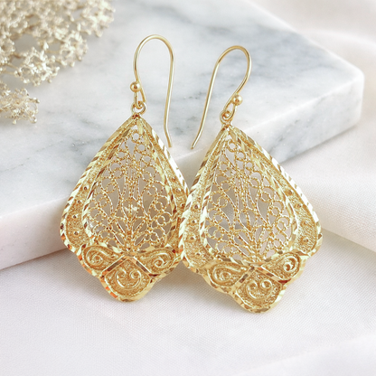 Open Filigree Teardrop Earrings with Scrollwork Detail
