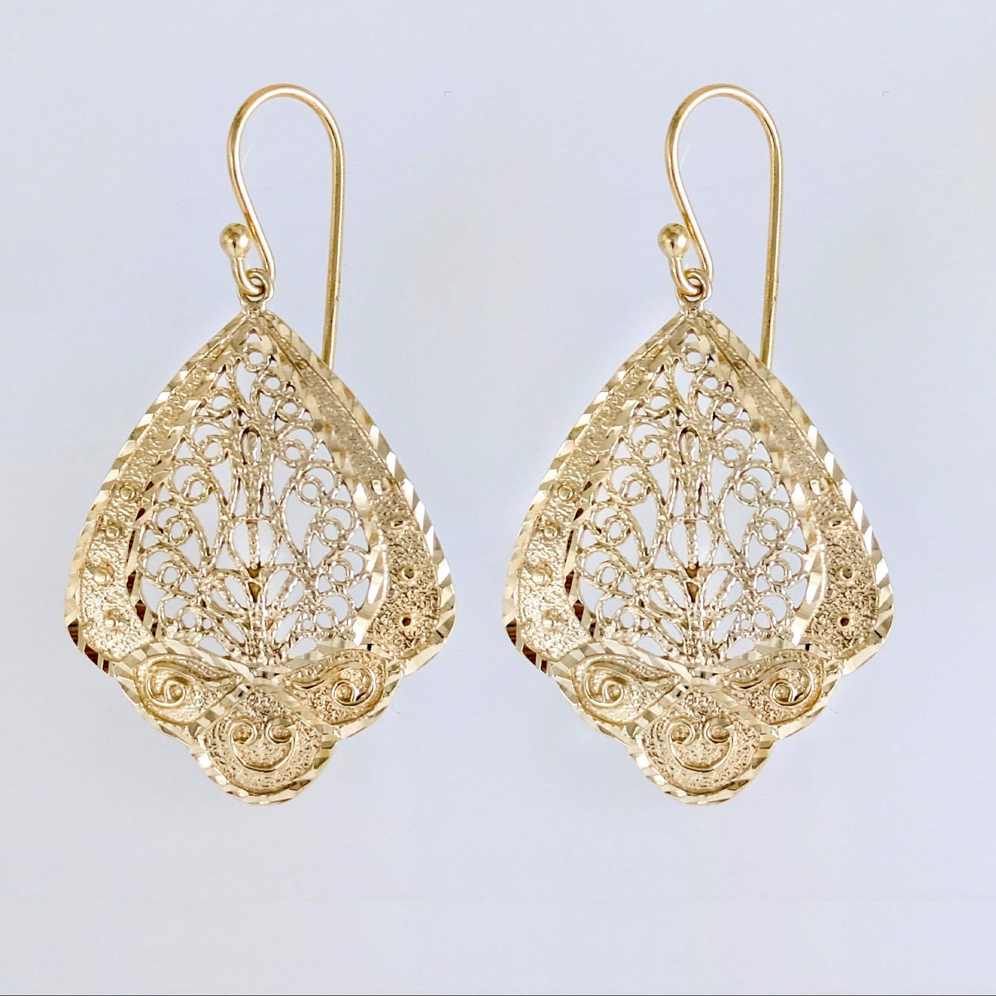 Open Filigree Teardrop Earrings with Scrollwork Detail