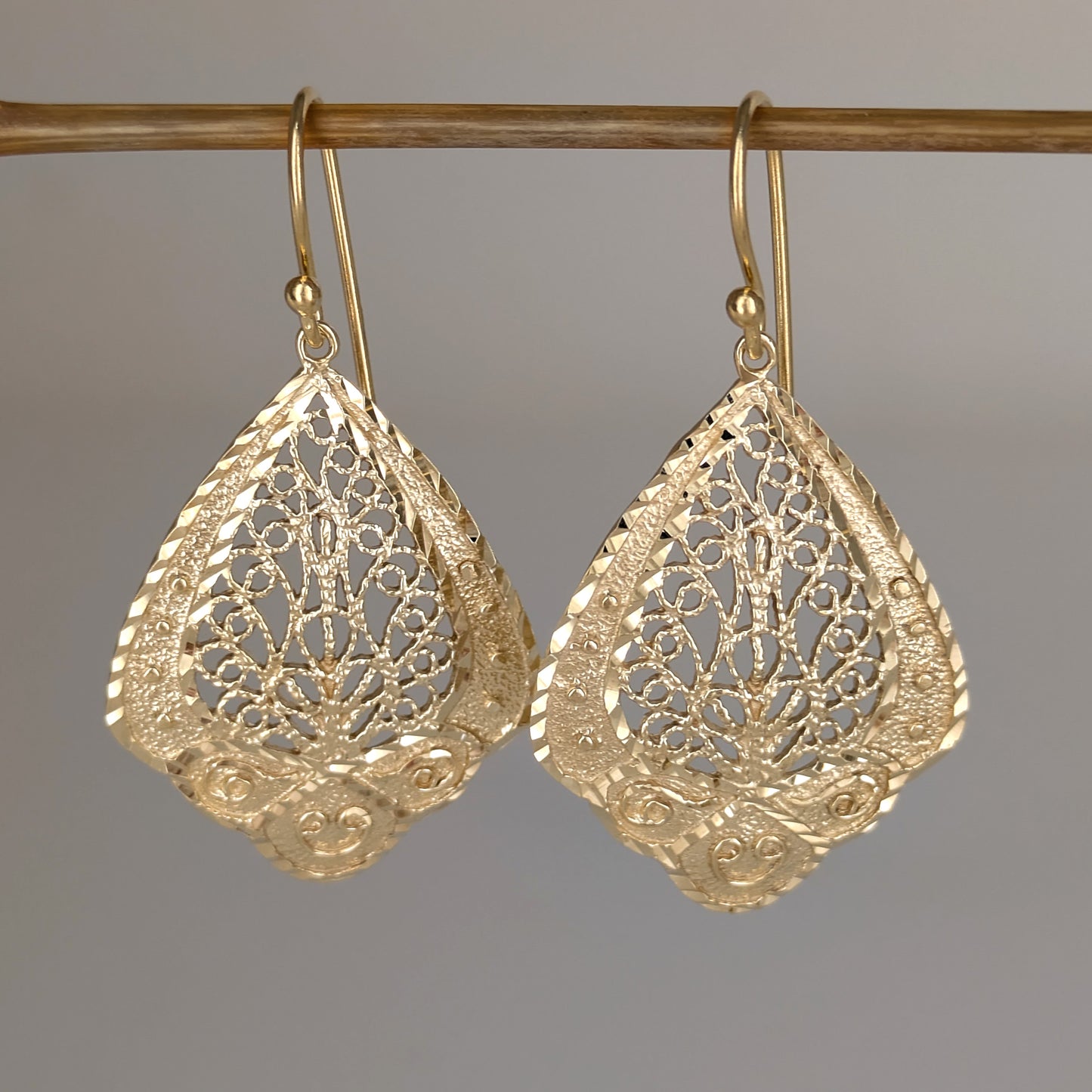 Open Filigree Teardrop Earrings with Scrollwork Detail