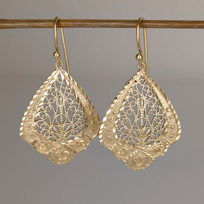 Open Filigree Teardrop Earrings with Scrollwork Detail