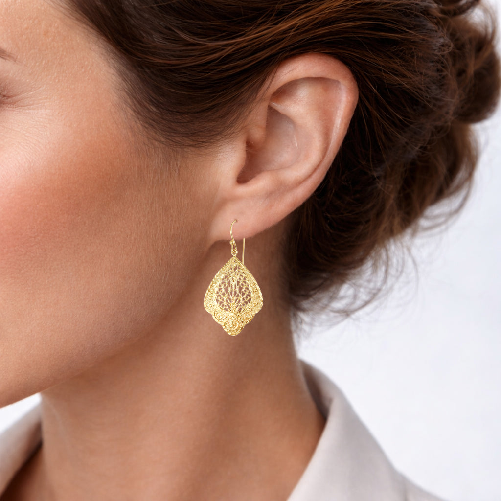 Open Filigree Teardrop Earrings with Scrollwork Detail