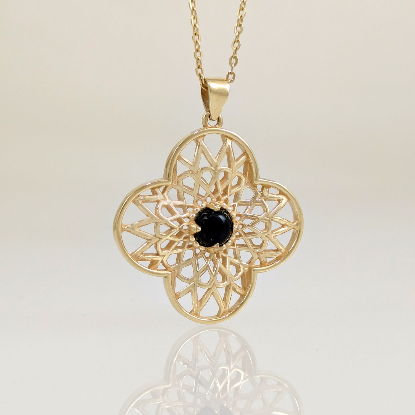Black Onyx Filigree Pendant Statement