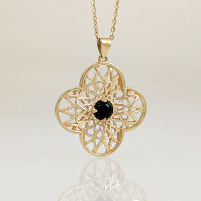Black Onyx Filigree Pendant Statement