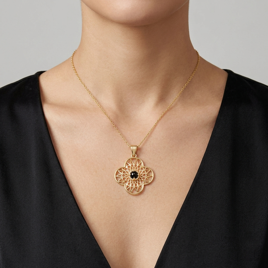 Black Onyx Filigree Pendant Statement